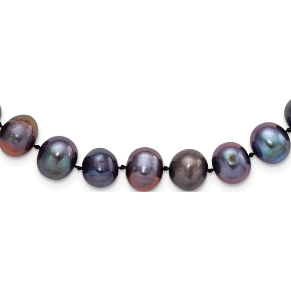 Sterling Silver Rhod-Plated 9-10mm Black Fwc Pearl Necklace Made In Canada qh5157-24