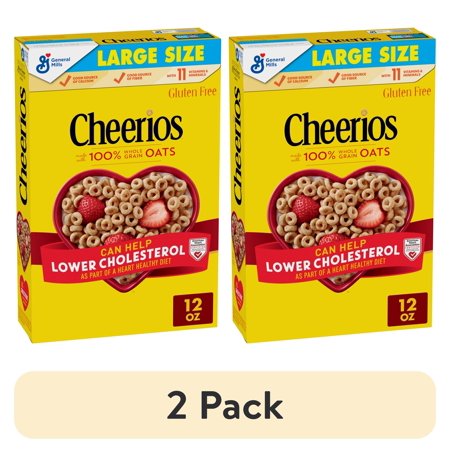 (2 pack) Cheerios, Heart Healthy Gluten Free Breakfast Cereal, Large Size, 12 oz