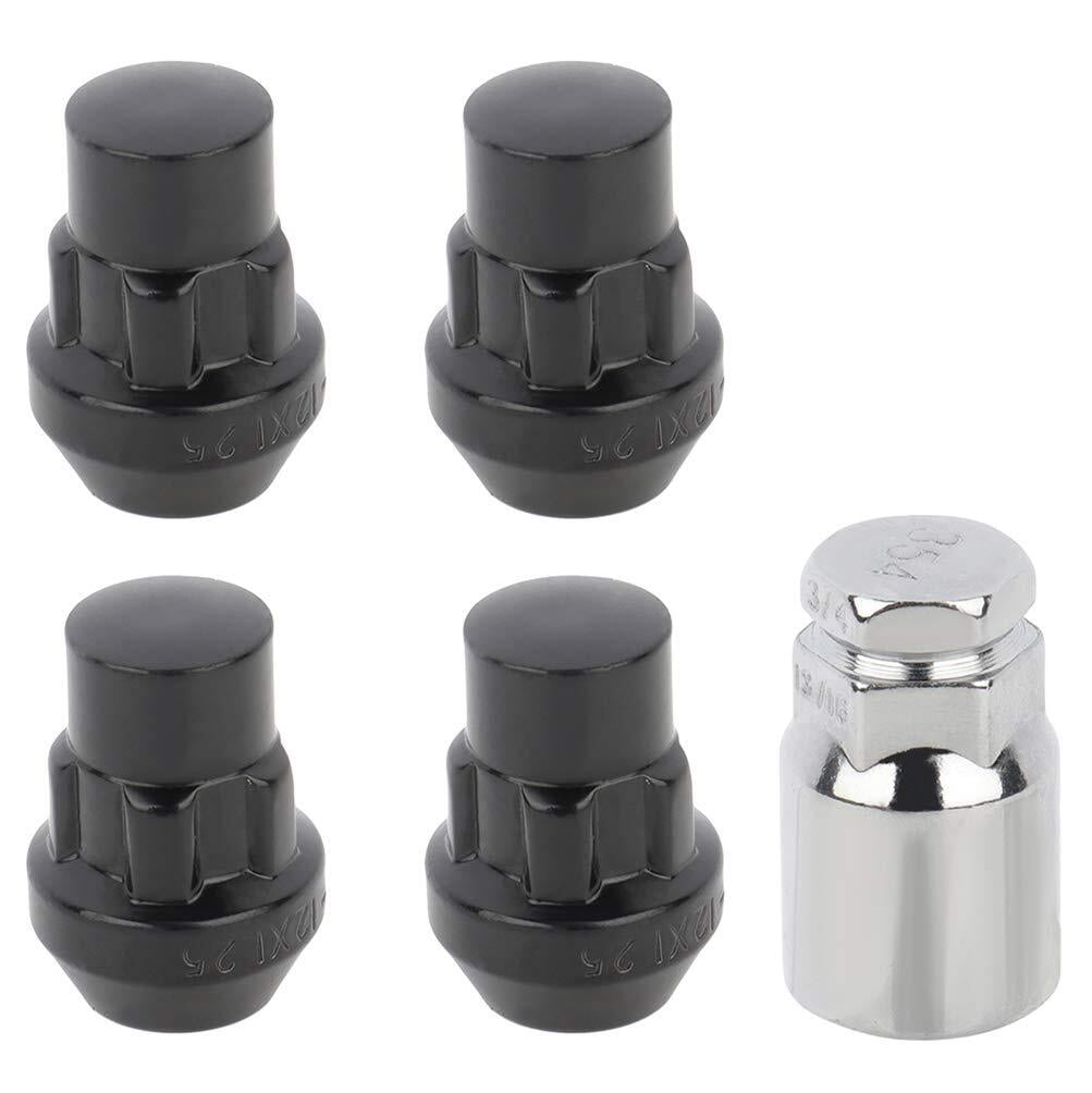 ECCPP Wheel Lug Nuts 4 Pieces +1 Key 12x1.25 Black Bulge Acorn Drive
