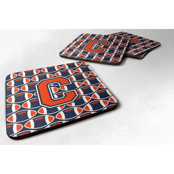 Letter C Football Orange Blue and white Foam Coaster Set of 4