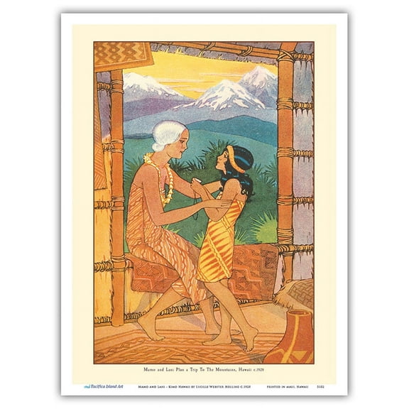 Mamo and Lani - Book Plate From Kimo A Story of Hawaii - Vintage Illustration by Lucille Webster Holling c.1928 - Master Art Print (Unframed) 9in x 12in