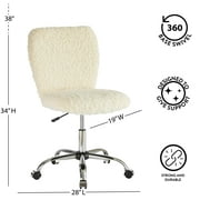 Urban Shop Polyester Faux Fur Armless Swivel Task Office Chair, White, Adjustable Height, Mid Back
