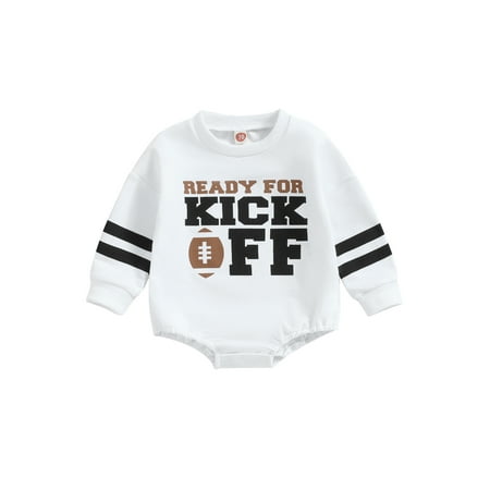 

Qtinghua Infant Baby Girl Boy Sweatshirt Romper Rugby Letter Print Long Sleeve Jumpsuit Fall Clothes White 0-6 Months