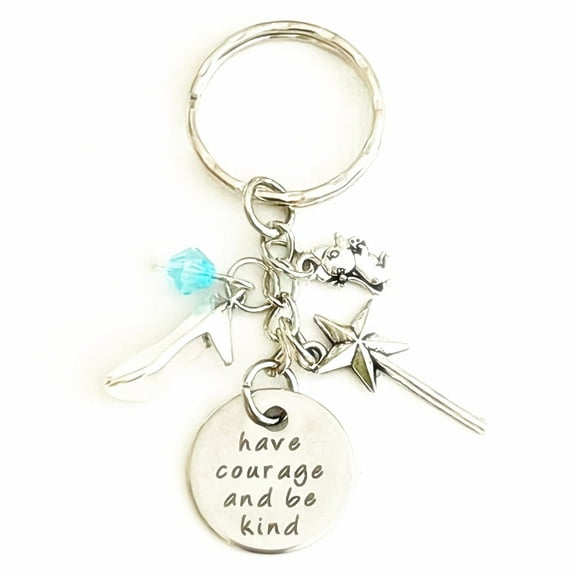 Have Courage and Be Kind Cinderella Silver Charm Keychain Gift for a Kind Princess | Merchandise and Accessories for Women