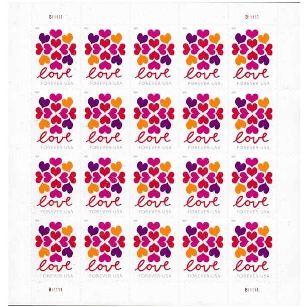 Heart Blossom Sheet of 20 USPS Forever First Class Postage Stamps Love