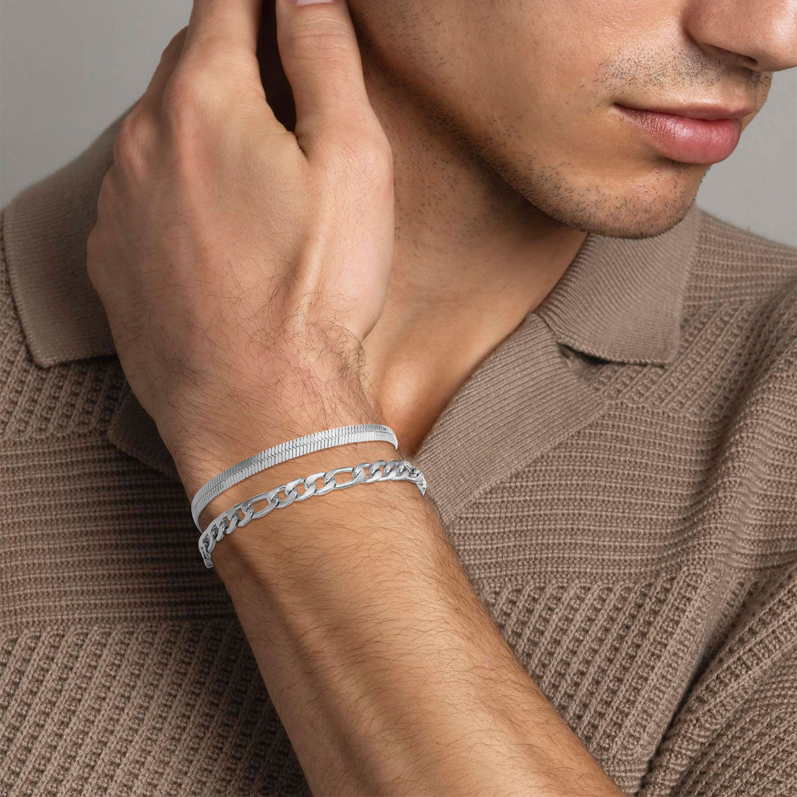 APSVO 3-Piece Silver Plated Chain Bracelet Set photo 4