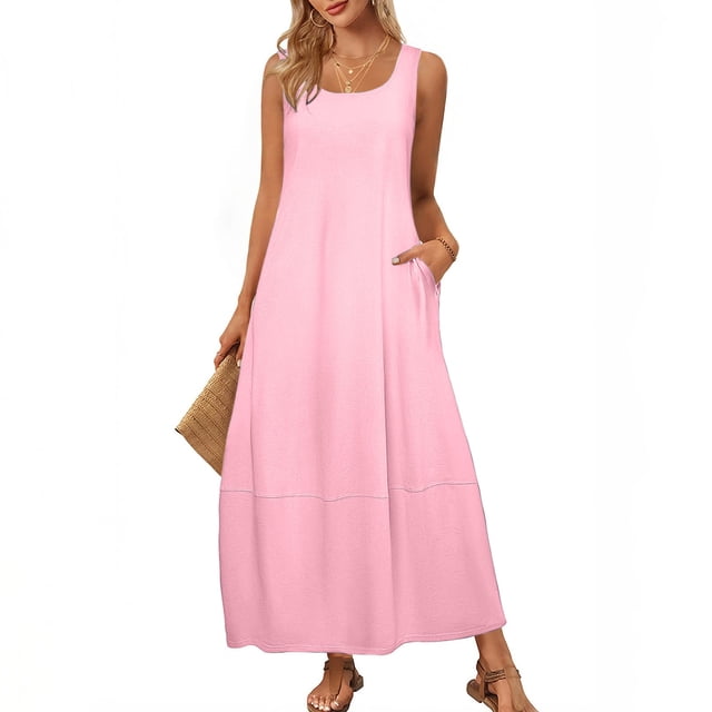 Gspmoly Robes pour Femmes, Robe d'Été Décontractée Sans Manches Mini pour Femmes, Été Printemps, Col Ras du Cou, Débardeur Ample, Robe Courte de Plage, Robes Formelles pour Femmes Offres du Jour