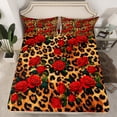thumbnail image 2 of Manfei Leopard Print 3pcs Twin Sheet Sets,Red Rose Twin Fitted Sheet,Flower Animal Breathable Flat Sheet,Floral Room Decor, 2 of 7