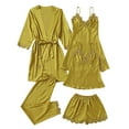thumbnail image 3 of Feancey Womens Satin Pajama Sets 5 Piece Cute Pjs Set Lace Trim Cami and Shorts Matching Sets Silk Nightgowns Pants Robes Lounge Sleepwear Outfits Novelty Gifts of Today Yellow L, 3 of 4