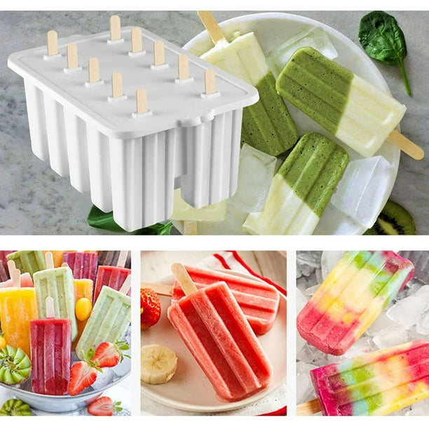 Azonbey Popsicle Molds Shape Maker,10pcs Homemade Ice Pop Molds Food Grade Silicone BPA-Free Popsicle Moulds with 50 Popsicle Sticks 50 Popsicle Bags