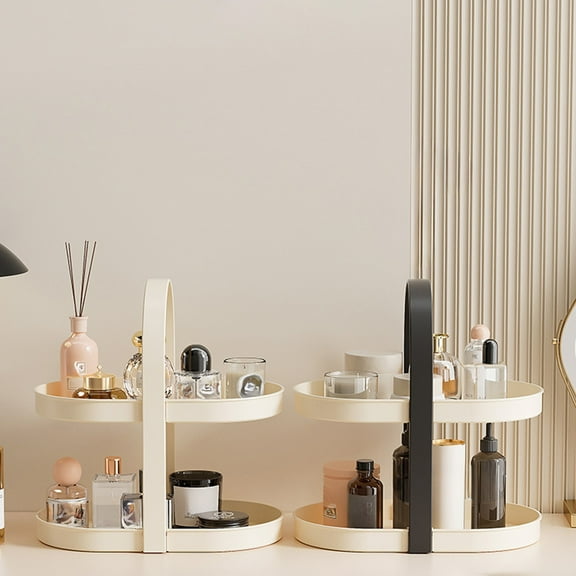 Double-Layer Storage Rack 1Pcs Black Double Desktop Shelf Cosmetic Organizer Lipstick Aromatherapy Organizer with Carrying Handle 13.19x8.07x13.19" NCHKUN