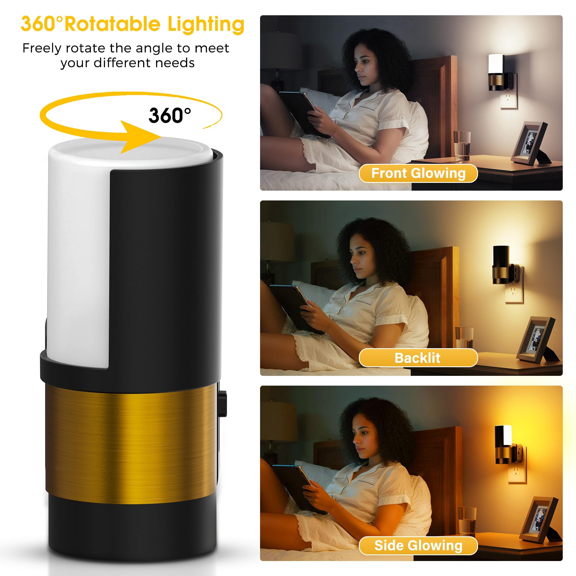 Night Lights Plug Into Wall  In Light Soft White/cool White/amber Dimmable Backlit Nightlight With Sensor 180° Rotatable Nightlights For Hallway 1pack