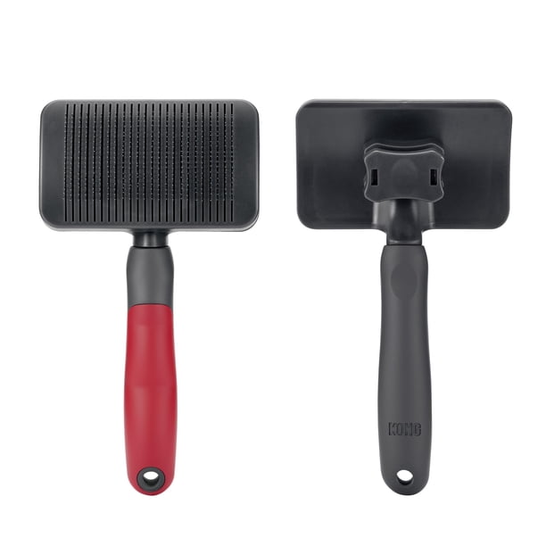 Cepillo Slicker para Perro KONG Grande Autolimpiante con Mango Rojo Antideslizante