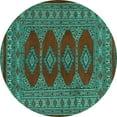 thumbnail image 1 of Ahgly Company Machine Washable Indoor Round Southwestern Turquoise Blue Country Area Rugs, 3' Round, 1 of 4