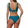 thumbnail image 3 of INSPIRAR CHIC Conjunto de Bikini de Dos Piezas para Mujeres con Volantes, Escote en V, Tiras Anchas, Leopardo, Top con Cinta Ajustable en la Espalda y Parte Inferior Triangular, Grande, Verde Azulado, 3 of 5