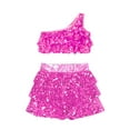thumbnail image 3 of TiaoBug Girls Sequins Hip Hop Jazz Dance Costume One Shoulder Crop Top with Tiered Skirt Latin Dancewear Hot Pink 6, 3 of 5