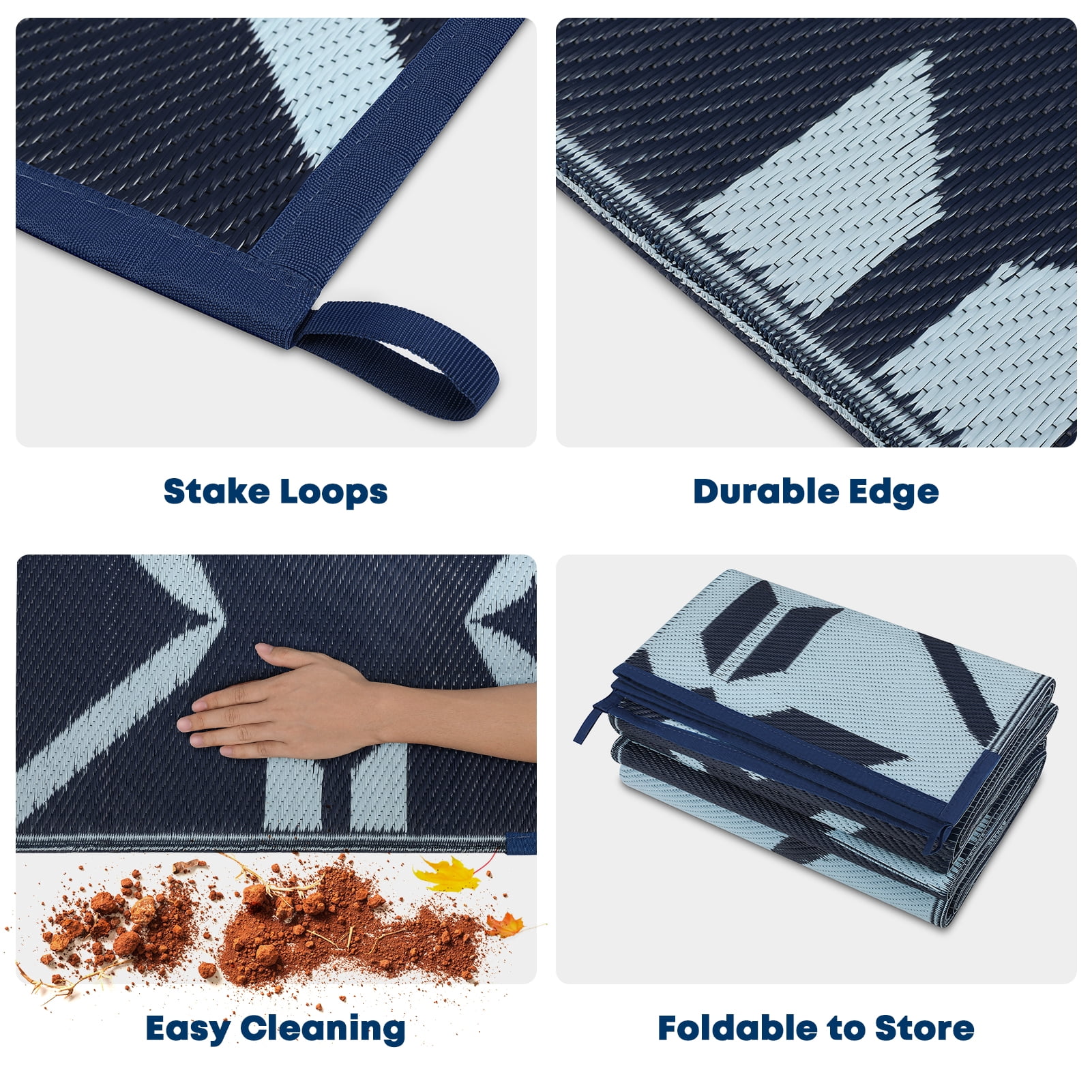 Kohree Outdoor Plastic Straw Rug 9'x12' ,Waterproof Mat with 4 Corner Loops Indoor Outdoor for RV, Camping, Deck ,Balcony(Blue)