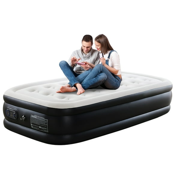 edx Lit Pneumatique 16 Pouces Format Simple, Matelas à Gonflage Rapide avec Pompe Intégrée pour Camping, Plein Air, Plage