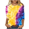 thumbnail image 2 of VBTAPA Womens Casual 3/4 Sleeve Round Neck Tops Cute Tie Dye Graphic T-Shirts Holiday Party Blouse Tees Daily Sales Multicolor XXXXL, 2 of 5