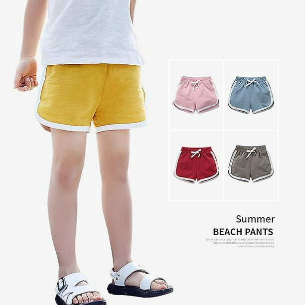 Kids 100% Cotton Sports Shorts Summer Contrast Binding Dolphin Short Pants  For Boys Girls
