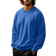 thumbnail image 2 of Men's Solid Color Crewneck Sweatshirt Casual Thermal Long Sleeve Pullover Fall Winter Warm Fashion Tops Royal Blue 2XL, 2 of 6
