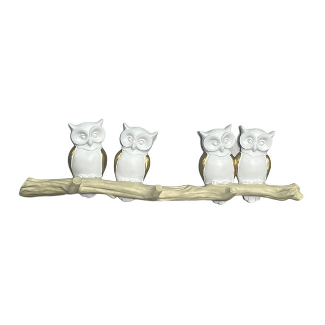 Gancho de pared de búho, adorno de resina para decoración, estante de pared creativo, figura de búho para 4 ganchos