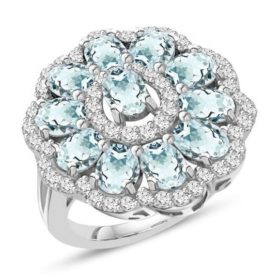 3.50 Carat Genuine Aquamarine & White Zircon Ring in Sterling Silver