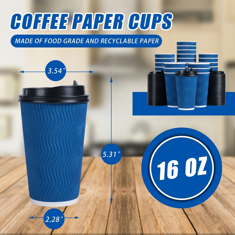 Lamosi 16 oz Coffee Cups with Lids,Sleeves -100 Pack Disposable