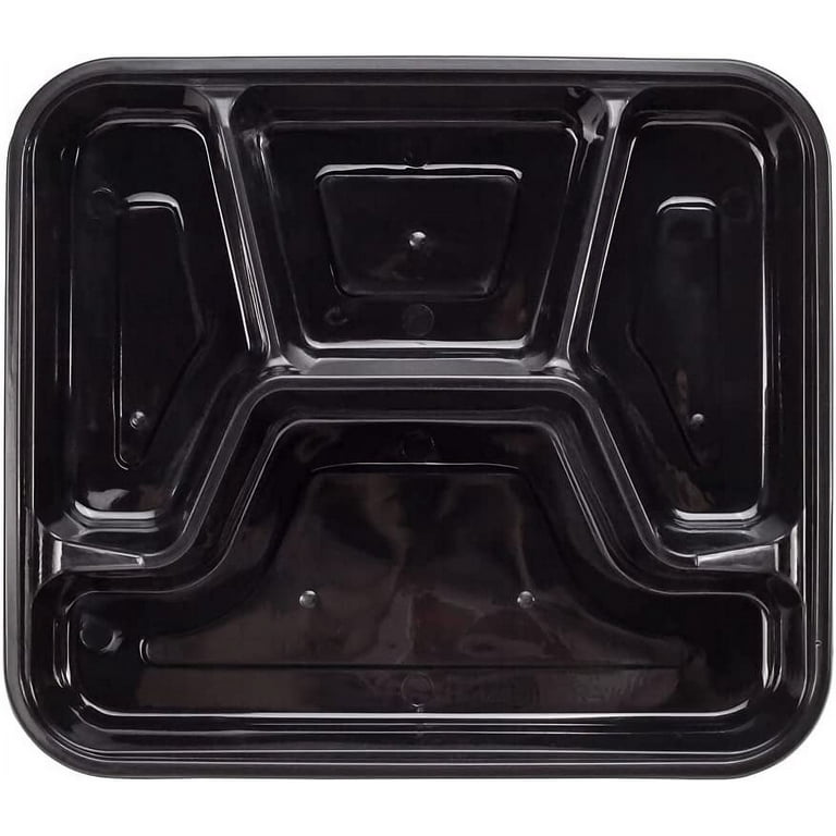 Asporto 48 oz Round Black Plastic To Go Box - with Clear Lid, Microwavable  - 9 x 9 x 1 3/4 - 100 count box