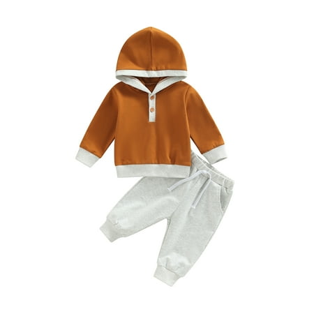 

Peyakidsaa Toddler Baby Boy Pants Suit Long Sleeve Hooded Front Pocket Shirt + Side Pockets Trousers