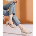 thumbnail image 4 of DADAWEN Low Hee Dress Shoes Open Toe Ankle Strap Sandals Rhinestone Shiny Silver 5.5US, 4 of 5