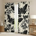 thumbnail image 2 of jejeloiu Gothic Moth Skull Black Out Curtains,Vintage Flower Floral Curtains Pack of 2 (42x63 Each),Black Beige Bedroom Curtains For Super Cozy Room Decor, 2 of 6