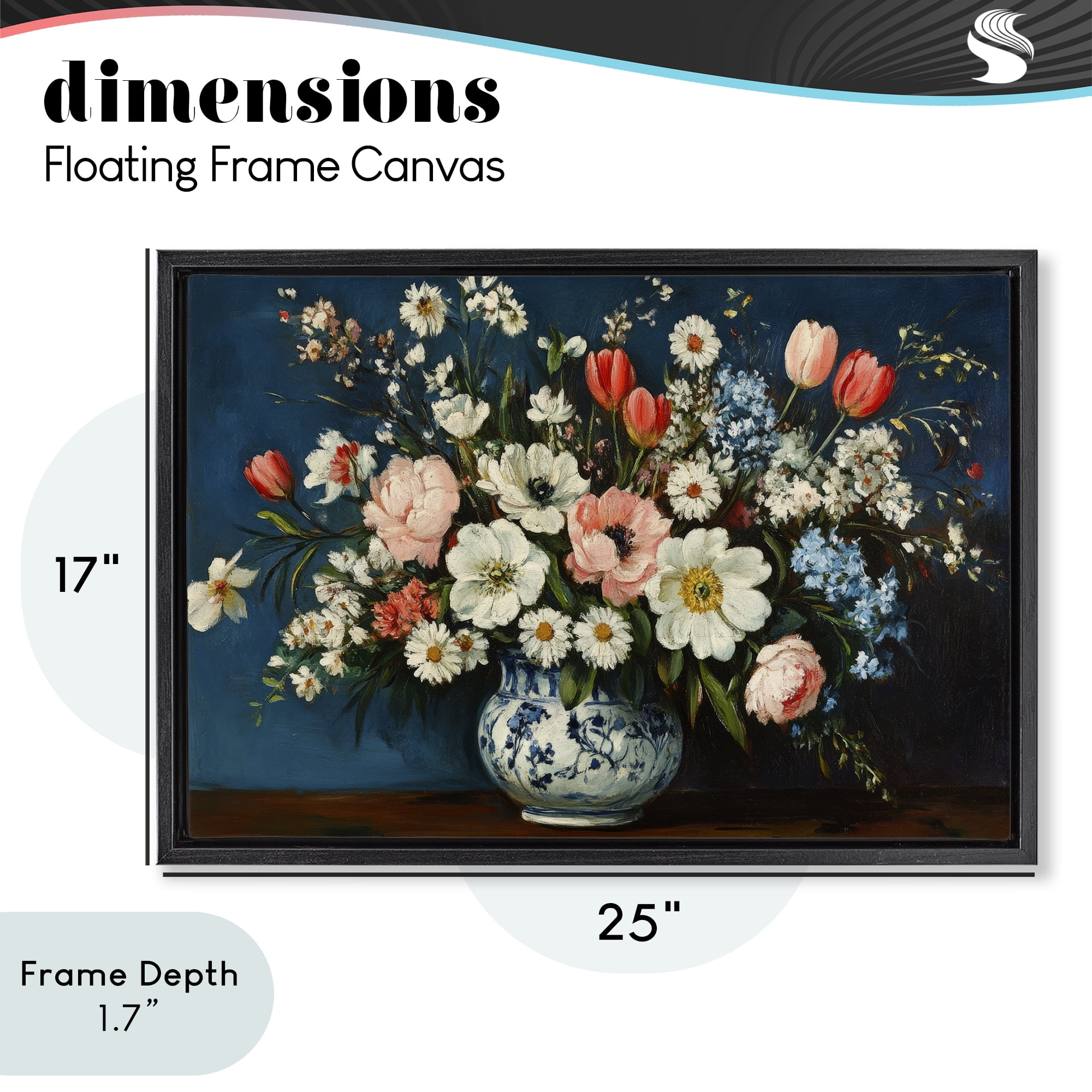 Stupell Industries Colorful Bouquet in Vase Black Framed Floater Canvas Wall Art, design by Petal Prints Design