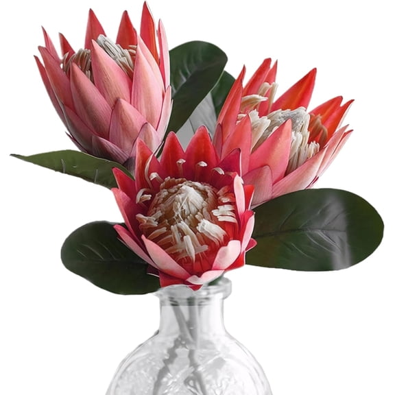 Artificial Flowers Fake Protea Cynaroides:Faux Protea Flower Arrangements,Silk Flowers for Home Decor Indoor Wedding Table Centerpieces,3pcs (Orange)