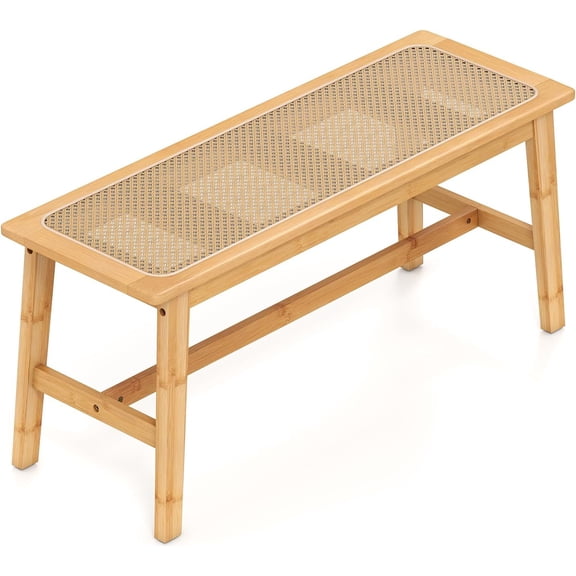 39.5-Inch Bamboo Dining Bench with Rattan Seat, Farmhouse End of Bed Bench for Entryway, Living Room, or Dining Room, 660 lbs Capacity