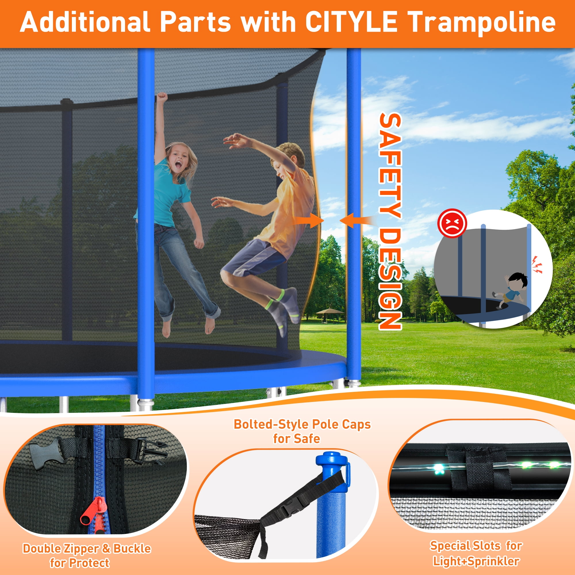 CITYLE Trampoline 14FT Trampoline for Adults and Kids, 1400LBS Outdoor Trampolines with Lights, Basketball Hoop and Enclosure Net, Heavy Duty Trampoline, Easy to Install & Last Long, Birthday Gift