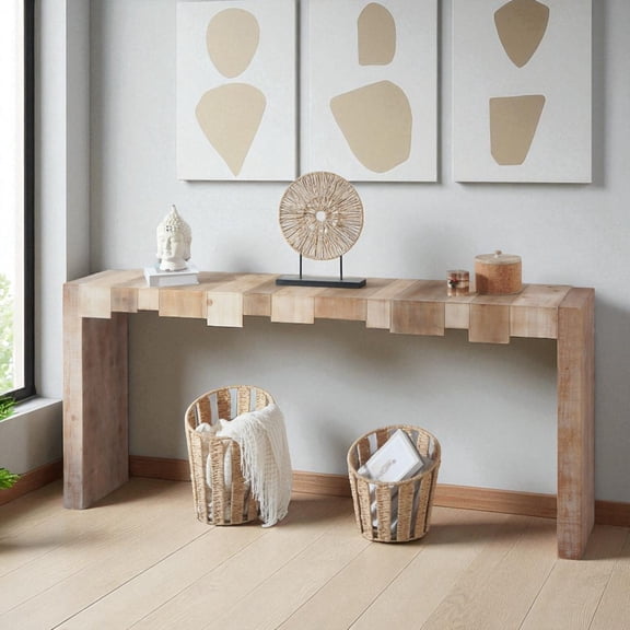 GZXS Rustic Console Table, 71" Entryway Table with Sculpted Block Apron, Narrow Sofa Table for Hallway, Living Room, or Foyer (Natural Wood Finish)