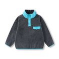 thumbnail image 2 of Kids Fleece Sweatshirt Soft Warm Color Block Half-Button Top Stand Collar for Boys&Girls Cozy Winter Layering Piece,Dark Gray,110, 2 of 8
