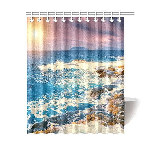 Gckg Fantastic View Of Seascape Shower Curtain Vintage Sunset Gckg Fantastic View Of Seascape Shower Curtain Vintage Sunset Tropical Beach Coastal Polyester Fabric Bathroom Sets With Hooks 60x72 Inches