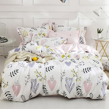 Duvet Cover Twin Floral Aesthetic Bedding Set White Pink Premium Cotton Teens Flower Kids Coquette Bedding Comforter Cover Soft Branches Bedding Collection Pink