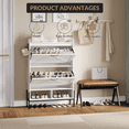 thumbnail image 6 of Farmhouse Shoe Storage Cabinet with Metal Legs, Narrow Hidden Shoe Rack with 2 Flip Drawers, Open Storage and Adjustable Shelves, Freestanding Shoe Organizer for Entryway, 6 of 9