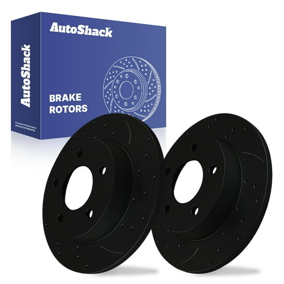 AutoShack Rear Solid Drilled & Slotted E-Coated Brake Rotors Black Finish 2-PC Set Replacement for 2004-2012 Mazda 3 2009-2013 Mazda 3 Sport NightGuard 10.43" (265 mm)