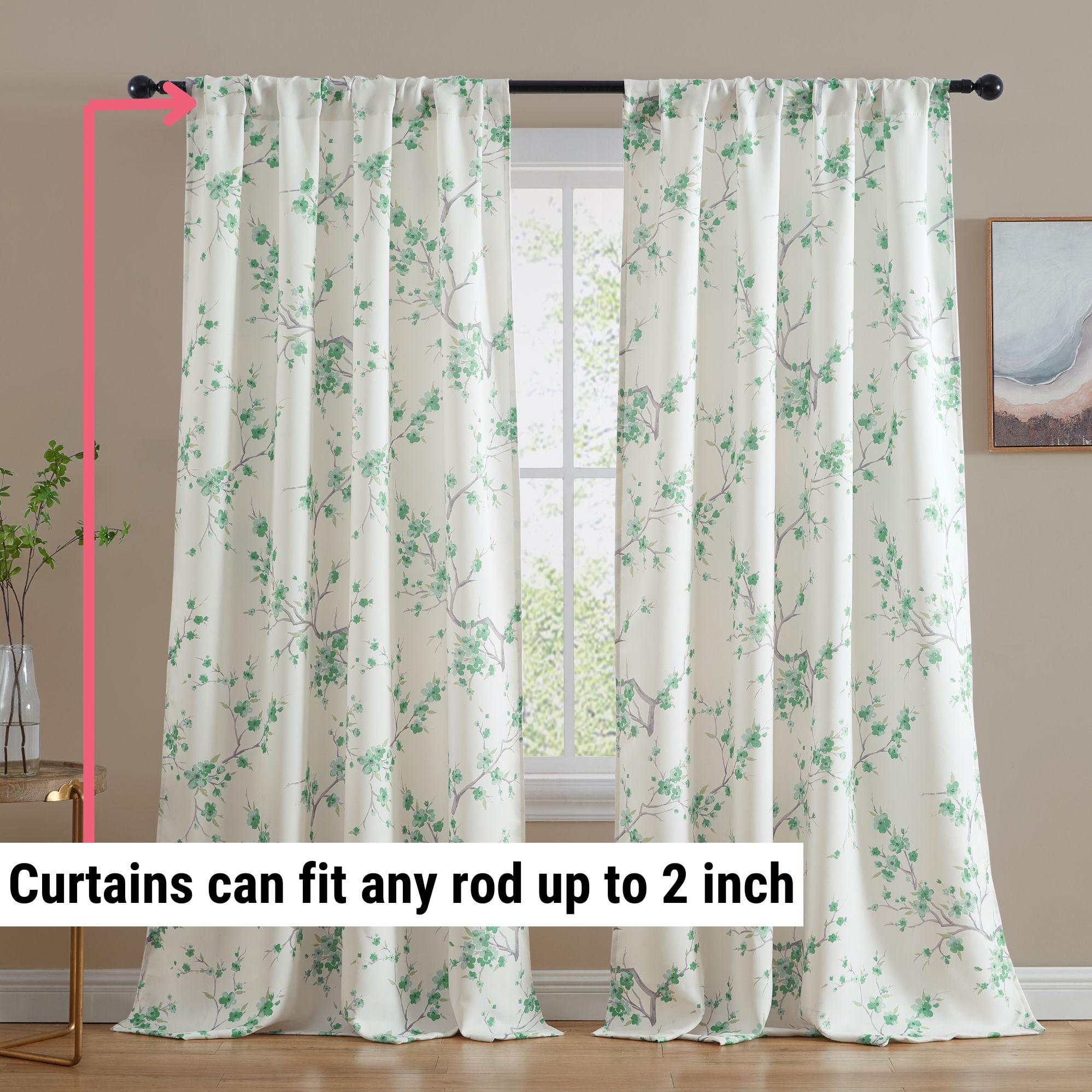 THD Yasmine Floral Room Darkening Rod Pocket Light Filtering Curtain Panels - Set of 2