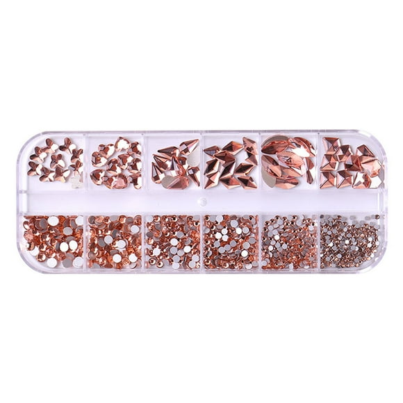 Set de 12 plantillas para decorar uñas con pedrería plana en forma de corazón
