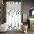 thumbnail image 5 of Green Leaf No Hooks Shower Curtain with Snap-in Liner Watercolor Leaves Pastoral Plant Spring Shower Curtains for Bathroom, Waterproof, Easy Install, Washable 36"x78", 5 of 9