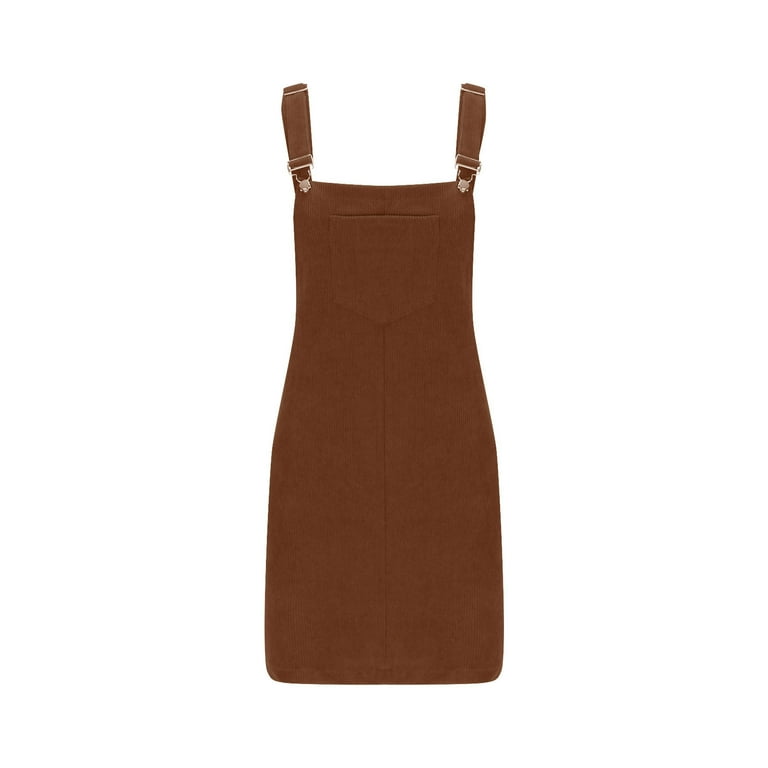 JGTDBPO Corduroy Overall Bib Dress for Women Casual Knee Length