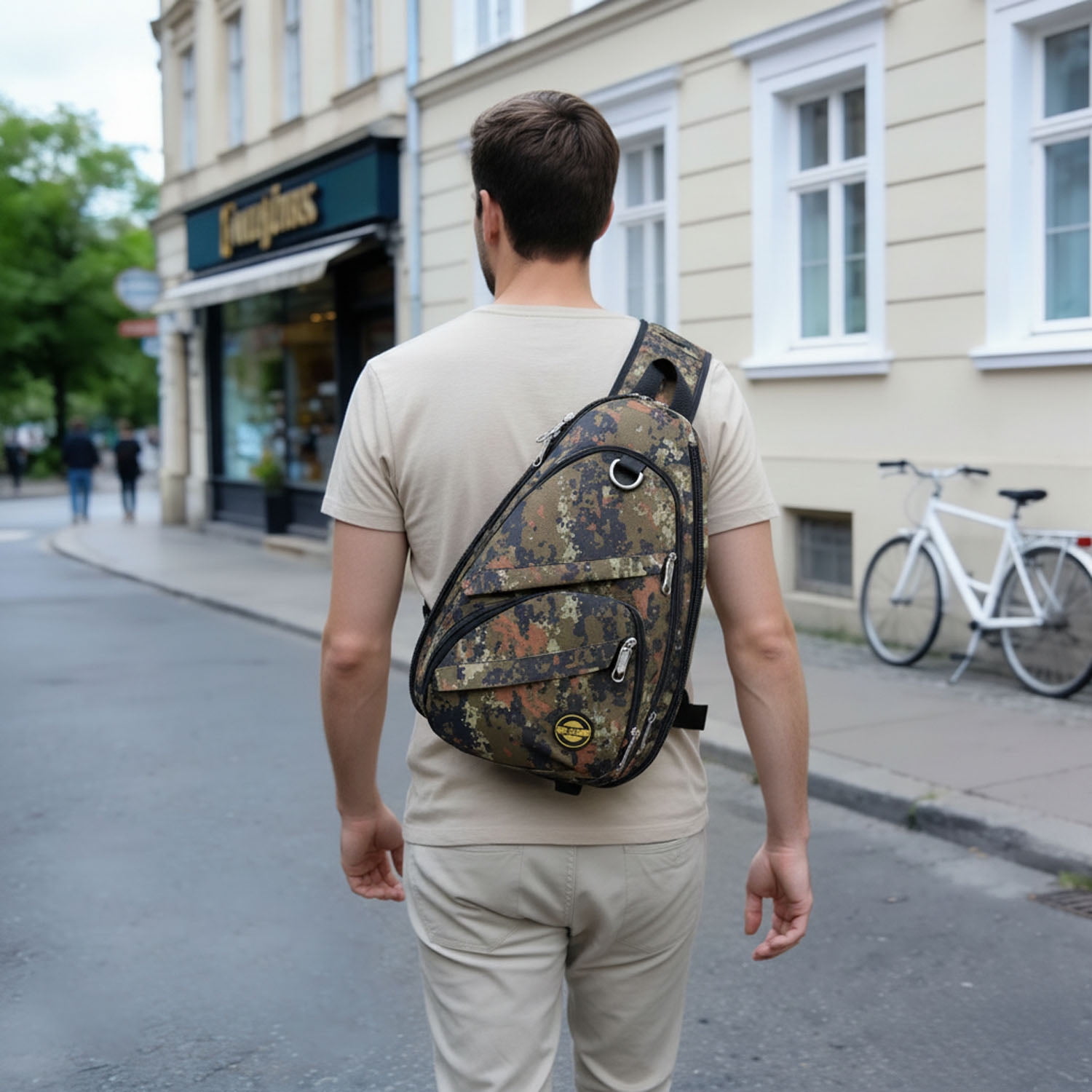 New York Xpress Camo Sling Bag Expandable 14–25L Daypack for Travel Hiking Cycling, ArmyGreen,118