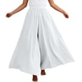 thumbnail image 6 of Women's Culottes Linen Wide Leg Pants Elastic Waist Casual Palazzo Trousers Women Linen Pants Color White Size S, 6 of 7