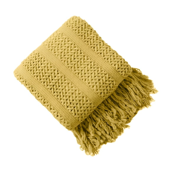 AUQ Cotton Bed Blankets King Size Throw Blanket for Couch Knit Woven Blanket Warm Decorative Blanket for Bed, Sofa and Living Room, Yellow