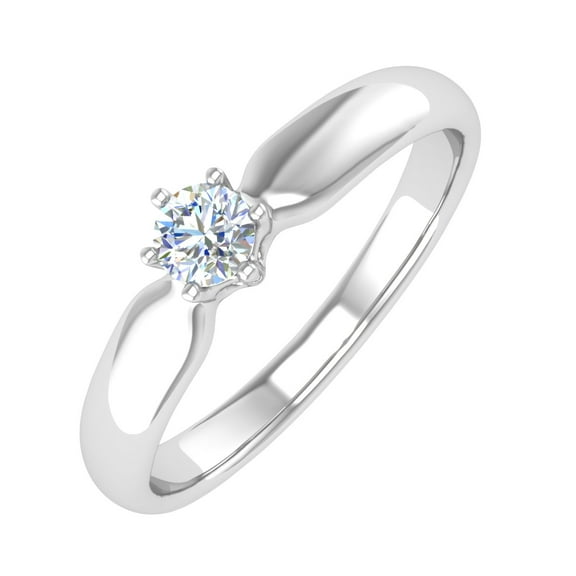 1/5 Carat 6-Prong Set Diamond Solitaire Engagement Ring Band in 14K White Gold (Ring Size 6.75)